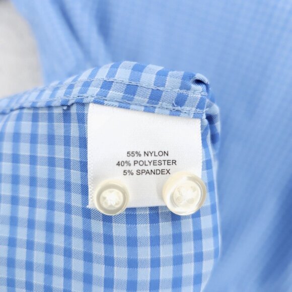 Peter Millar Summer Comfort Blue Gingham Check Nylon Blend L/S Casual Shirt XL - Picture 7 of 8